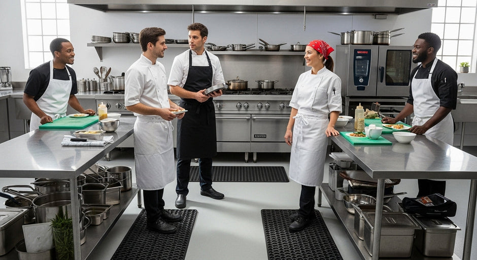 rubber kitchen floor mats, commercial kitchen, chef safety