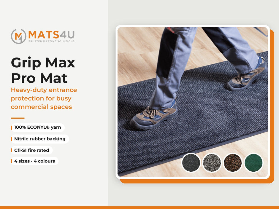 Grip Max Pro Mat heavy-duty indoor entrance mat with feature list and colour options | Mats4U