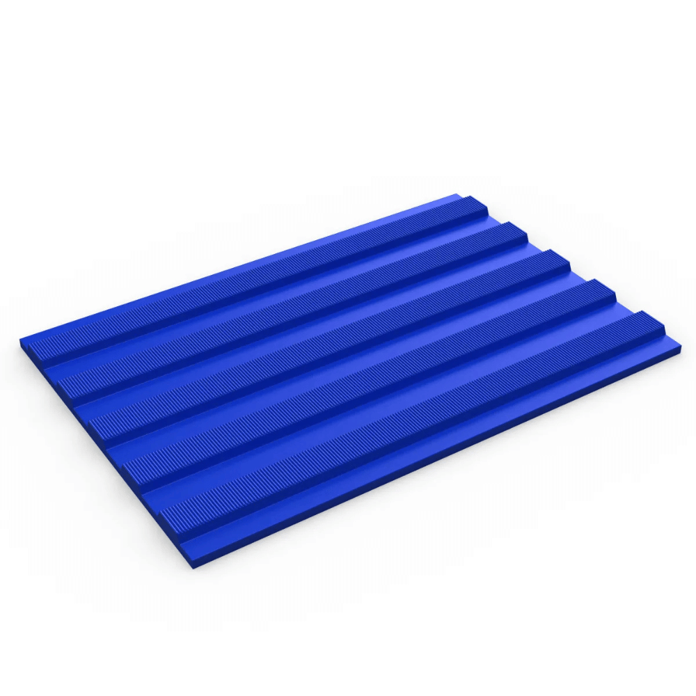 Blue Flexi Tred Heavy-Duty Vinyl Matting showing the broad-ribbed surface