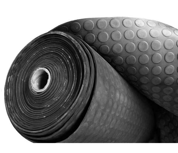 Penny Rubber Roll Matting with a textured surface, ideal for commercial and industrial use.