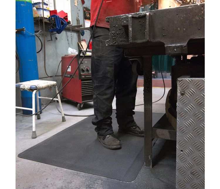 Diamond Tread Anti Fatigue Mat used at a welding workstation